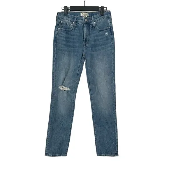 NWT Madewell The Mid-Rise Perfect Vintage Jean in Ainsdale Wash: Knee-Rip Sz 24